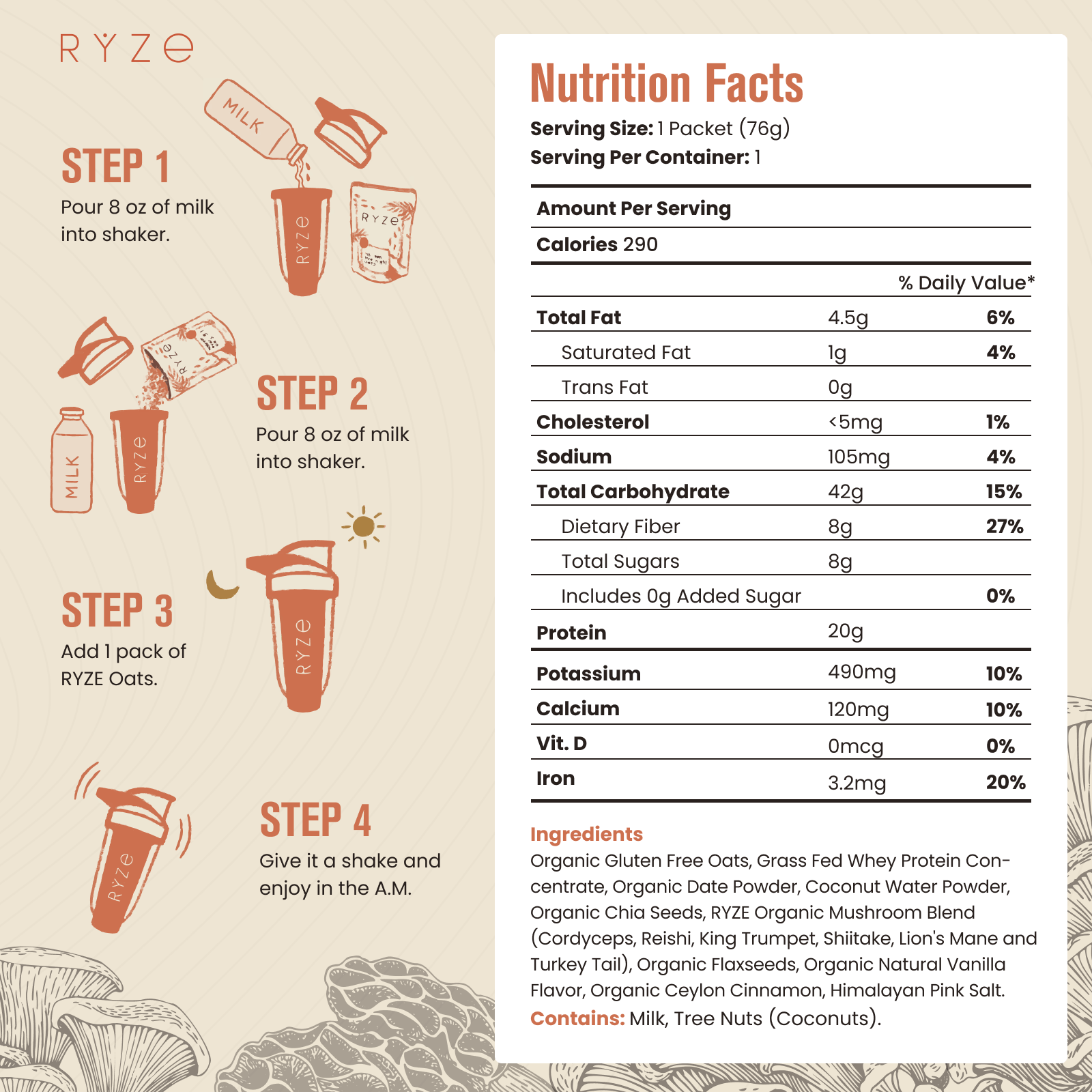 Mushroom Overnight Oats Pack (28 Servings) - PE8J