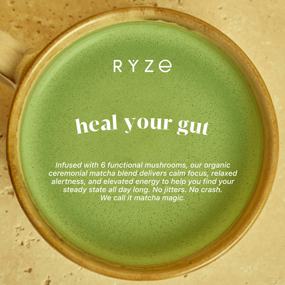 RYZE Mushroom Matcha - with 6 Organic Adaptogenic Mushrooms Grown In USA and Ceremonial-Grade Japanese Matcha - B6K3