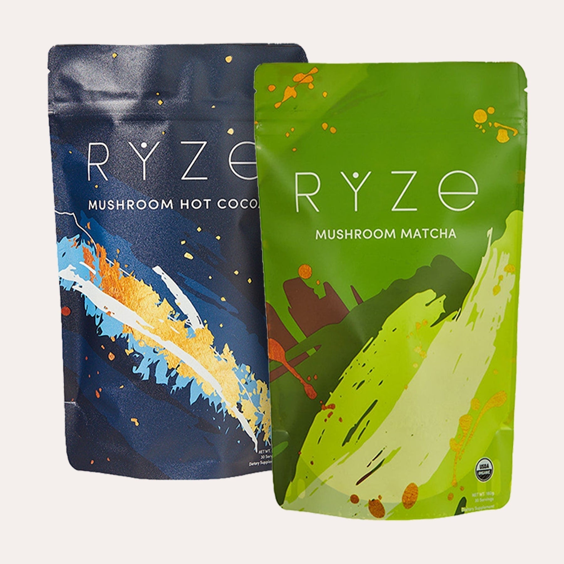 RYZE Mushroom Matcha - with 6 Organic Adaptogenic Mushrooms Grown In USA and Ceremonial-Grade Japanese Matcha - B6K3